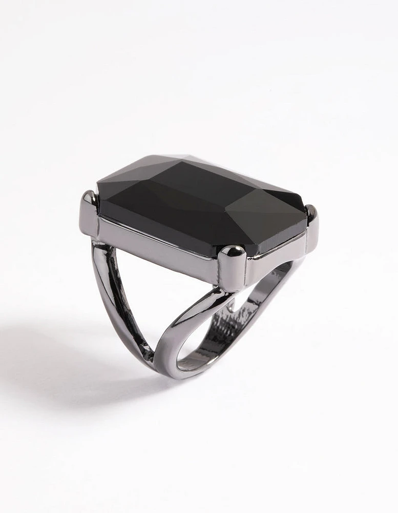 Gunmetal Statement Emerald Cut Ring