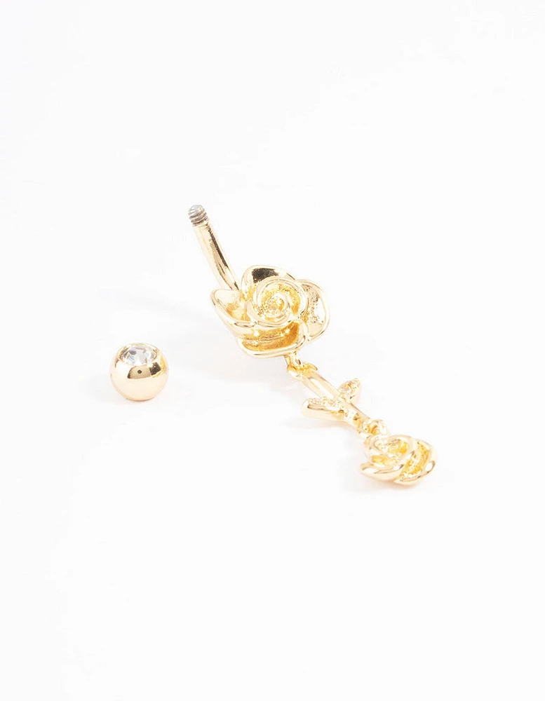 Gold PlatedTitanium Rose Drop Belly Ring