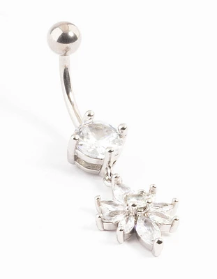 Titanium Cubic Zirconia Eight Petal Flower Belly Ring