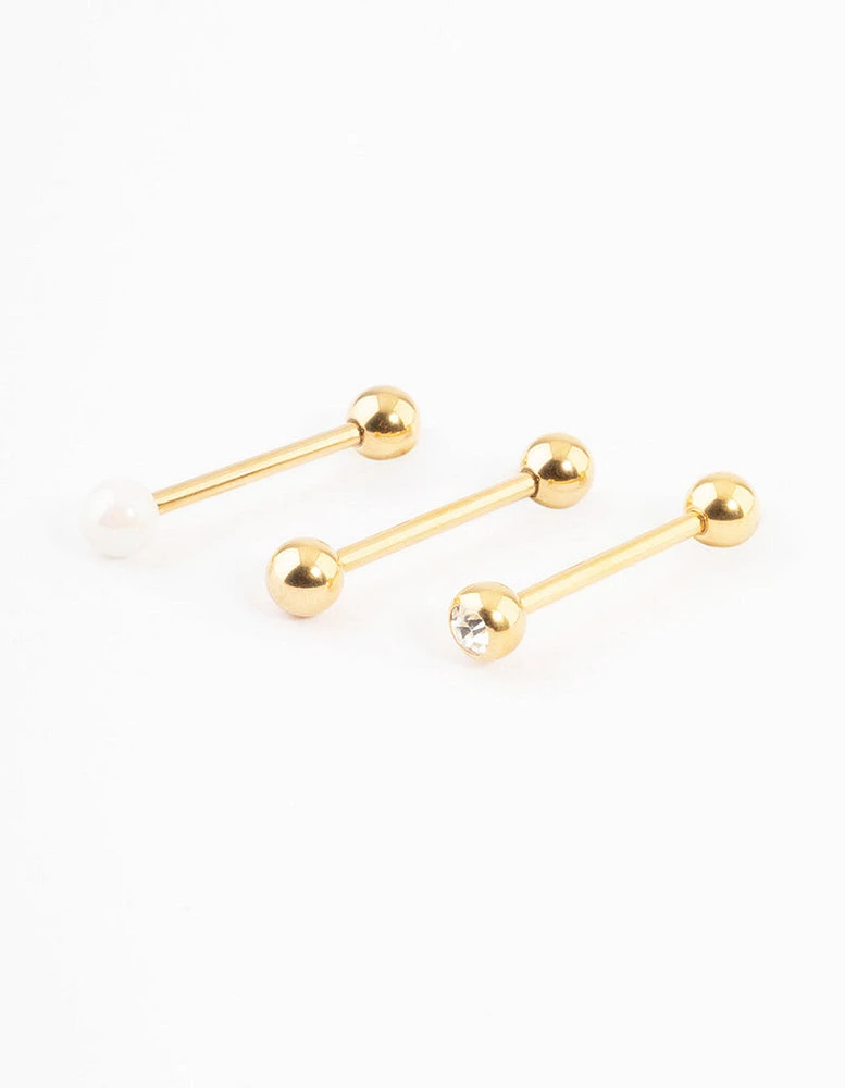 Gold Plated Opal Ball Tongue Piercing Pack