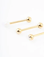 Gold Plated Opal Ball Tongue Piercing Pack