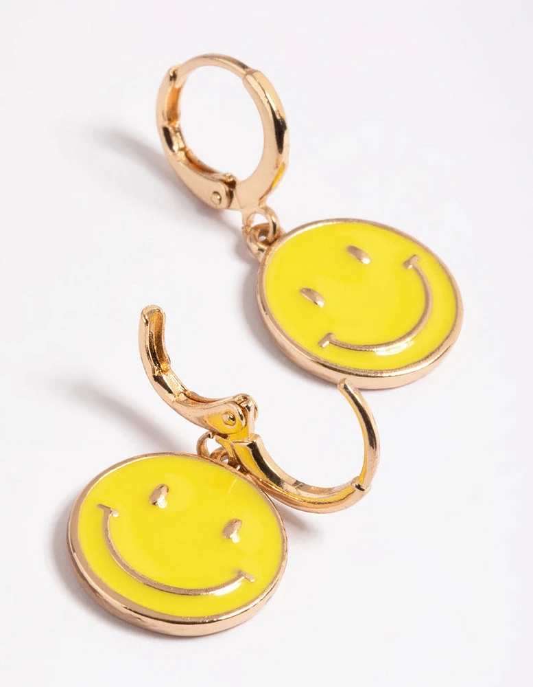 Yellow Smiley Face Huggie Earrings