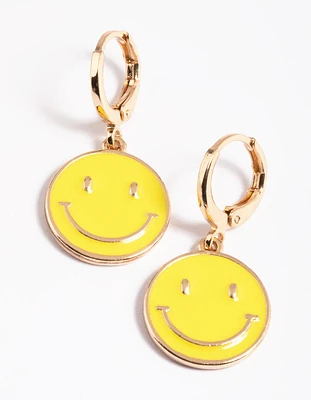 Yellow Smiley Face Huggie Earrings