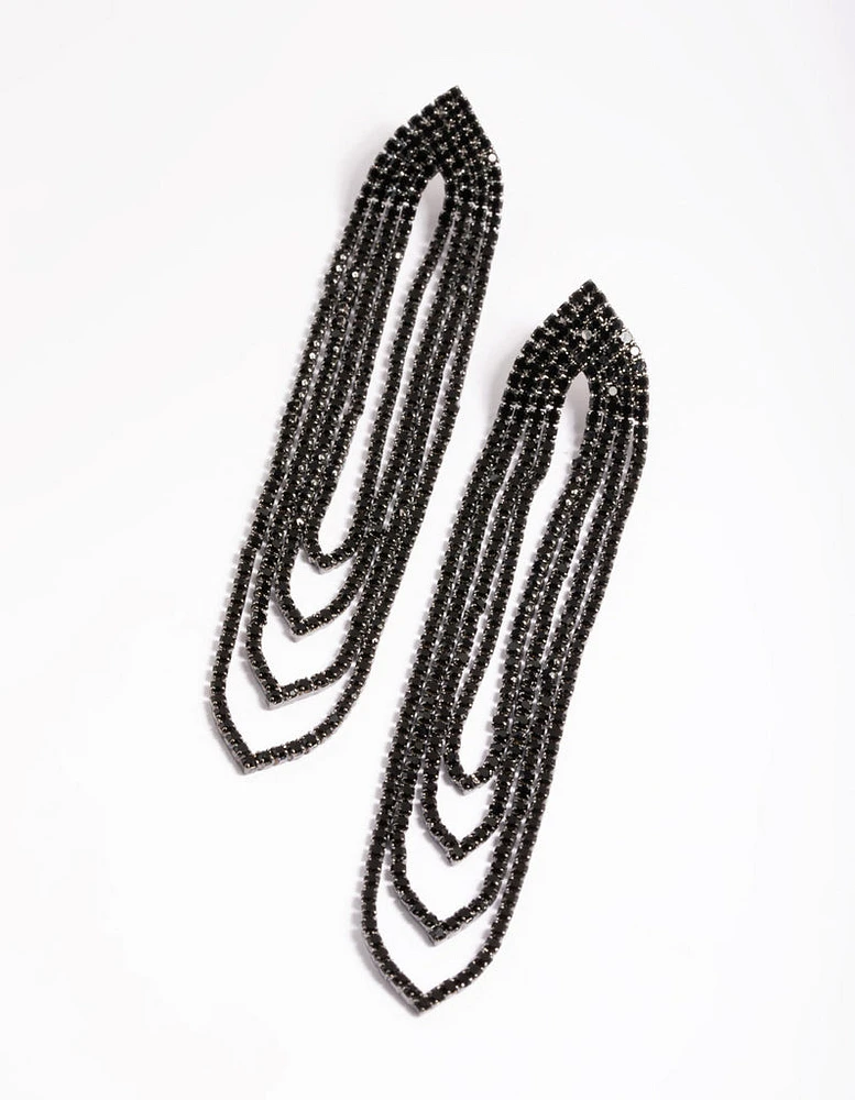 Rhodium Oval Cupchain Drop Earrings