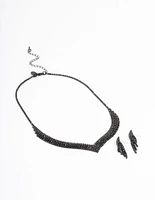 Black Diamante Point Earrings & Necklace