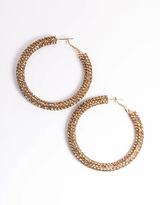 Gold Diamante 40mm Crystal Hoop Earrings