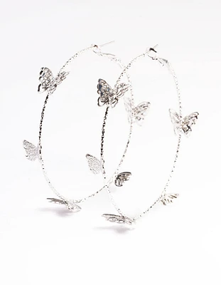 Silver Butterfly Hoop Earrings