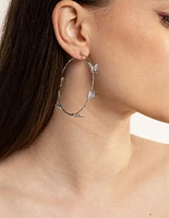 Rhodium 70cm Butterfly Hoop Earrings