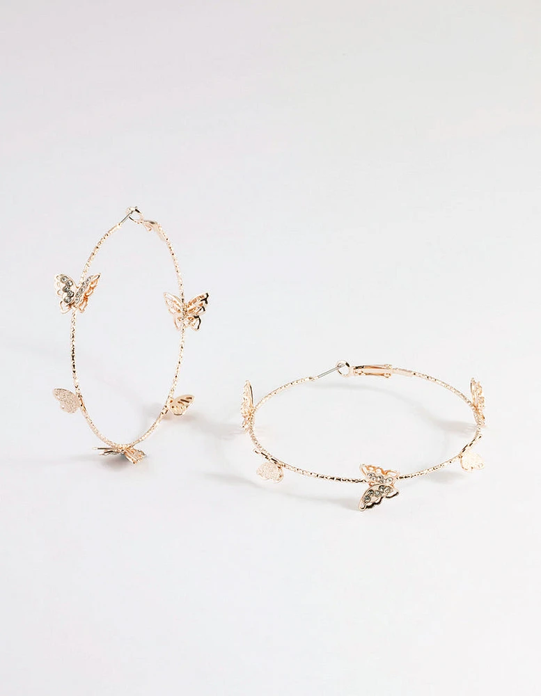 Rose Gold 70cm Butterfly Hoop Earrings