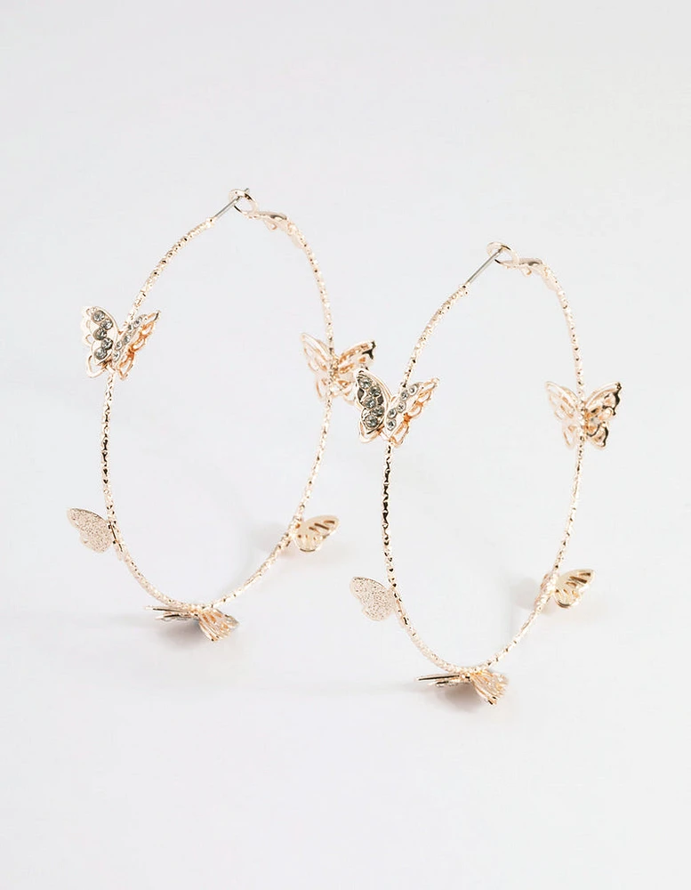 Rose Gold 70cm Butterfly Hoop Earrings