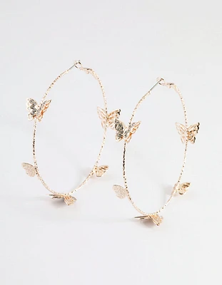 Rose Gold 70cm Butterfly Hoop Earrings