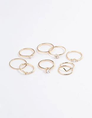 Gold Fine Faux Pearl Ring Pack