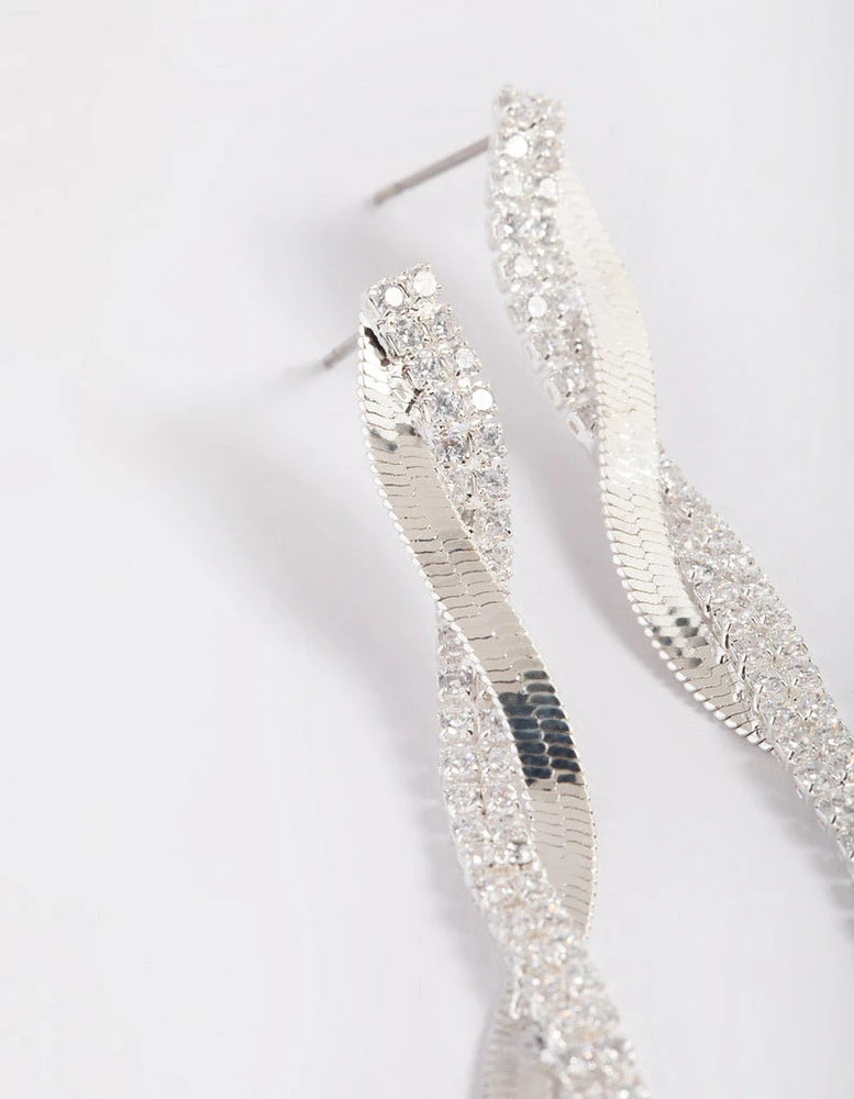 Cubic Zirconia Snake Cupchain Drop Earrings