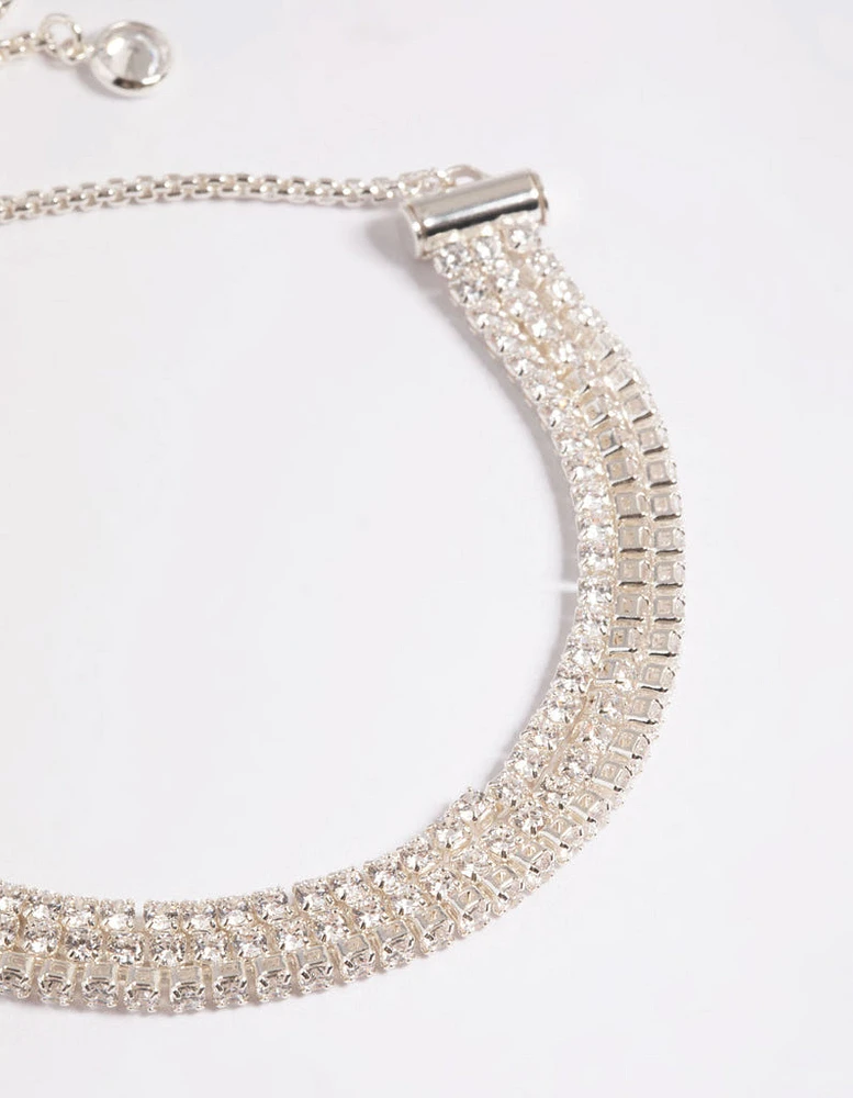 Cubic Zirconia Triple Row Cupchain Toggle Tennis Bracelet