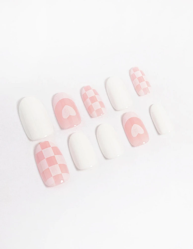 Pink & Plain Checkerboard Press On Nails
