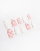 Pink & Plain Checkerboard Press On Nails