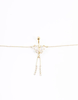 Gold Plated Surgical Steel Diamante Butterfly Belly Chain