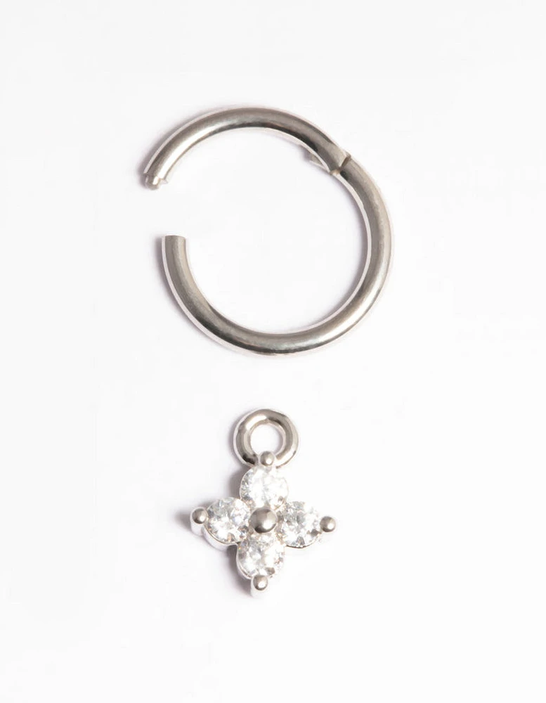 Surgical Steel Cubic Zirconia Flower Clicker Ring