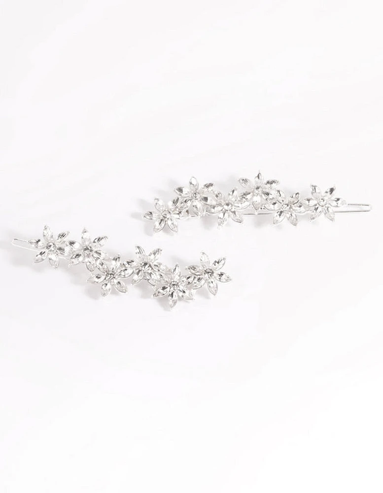 Silver Diamante Flower Clip Pack