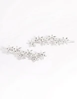 Silver Diamante Flower Clip Pack