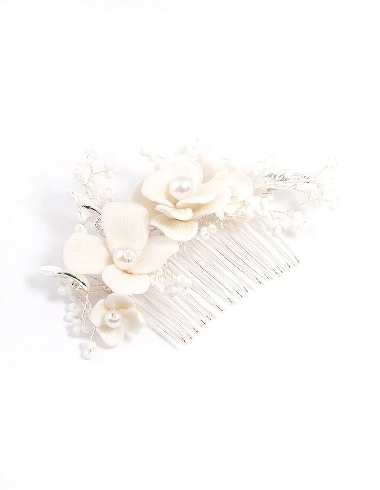 White Large Flower Hair Comb