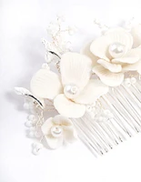 White Large Flower Hair Comb