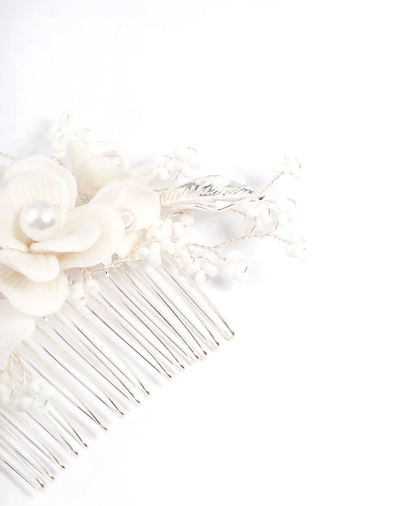 White Large Flower Hair Comb