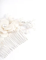 White Large Flower Hair Comb