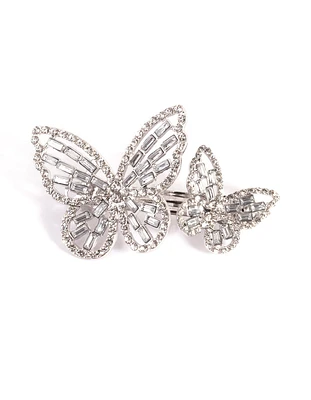 Rhodium Diamante Butterfly Clips