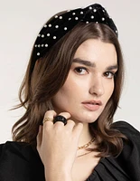 Black & White Velvet Pearl Embellished Headband