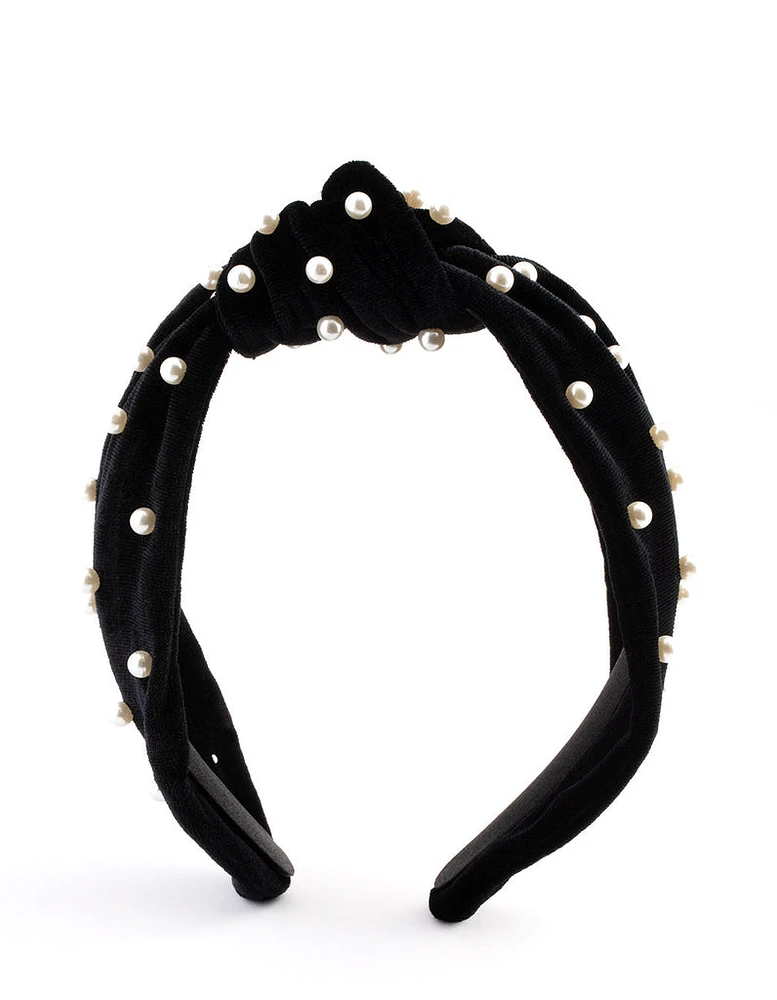 Black & White Velvet Pearl Embellished Headband