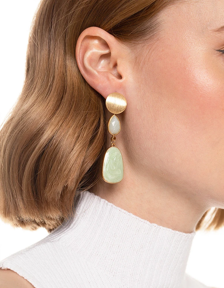 Worn Gold Stone Drop Earrings