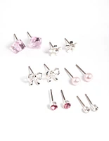 Kids Diamante Bow Cube Stud Earrings 6-Pack