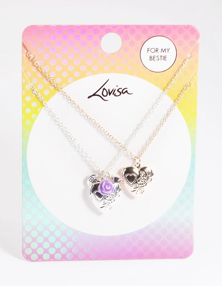 Kids Etched Heart Locket Necklace Pack