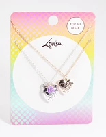 Kids Etched Heart Locket Necklace Pack