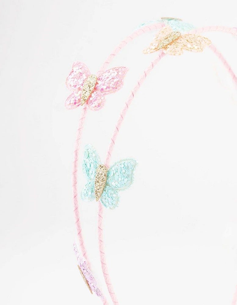 Kids Glitter Butterfly Headband 2-Row