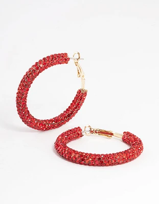 Gold Rubber Diamante Hoop Earrings