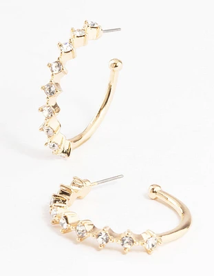 Gold Encased Stone Hoop Earrings