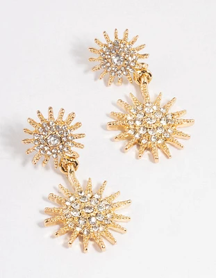 Gold Shiny Double Star Drop Earrings