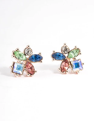 Rose Gold Multi Stone Cluster Stud Earrings