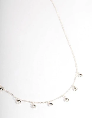 Silver Diamante Stone Droplet Necklace