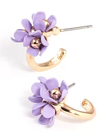 Purple Mini Flower Cluster Huggie Earrings