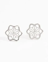 Silver Geometric Flower Stud Earrings