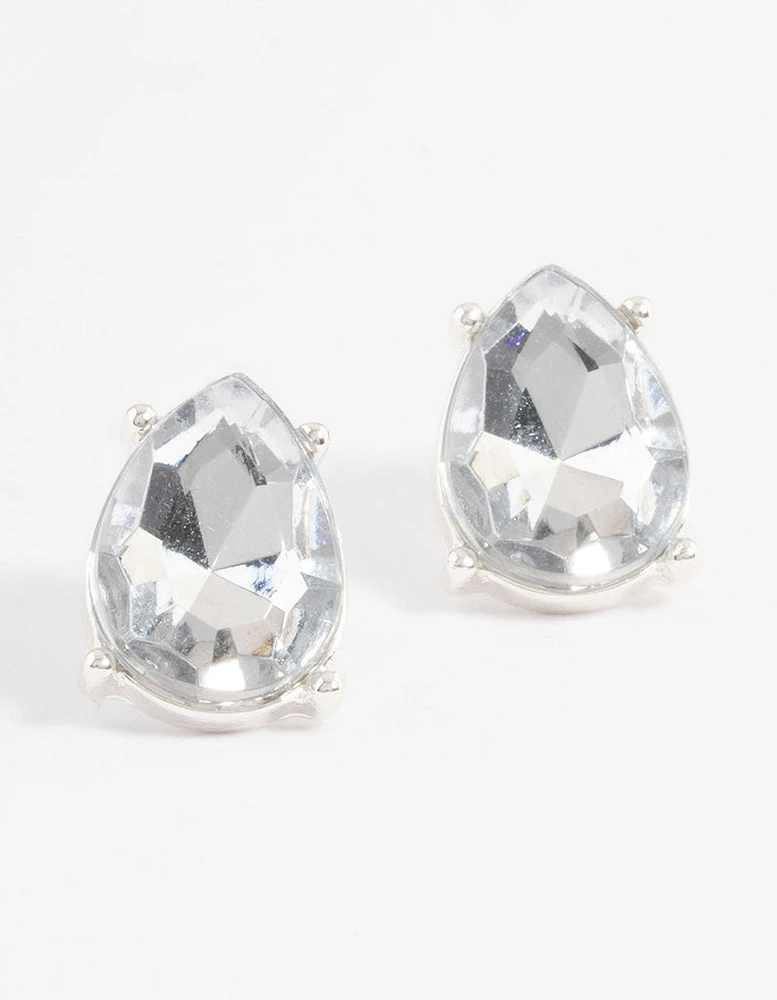 Silver Pear Stud Earrings