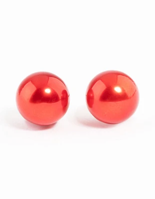 Red Metalic Ball Stud Earrings