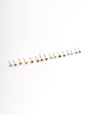 Gold Multi Diamante Mini Earrings 8-Pack