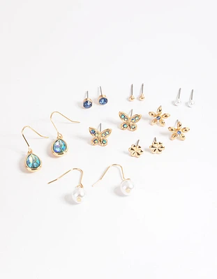 Gold Butterfly Garden Earrings 8-Pack