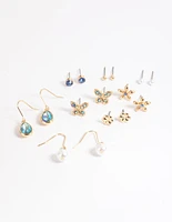 Gold Butterfly Garden Earrings 8-Pack