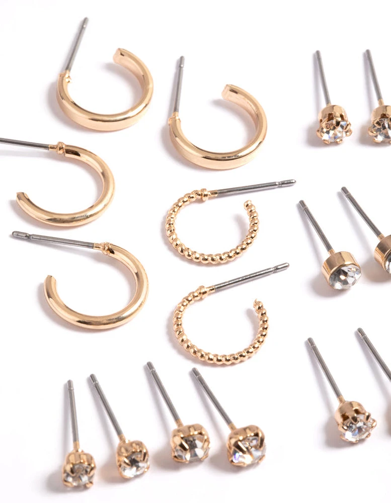 Gold Diamante Stud & Hoop Earrings