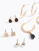 Gold Diamante & Stone Stud & Hoop Earrings